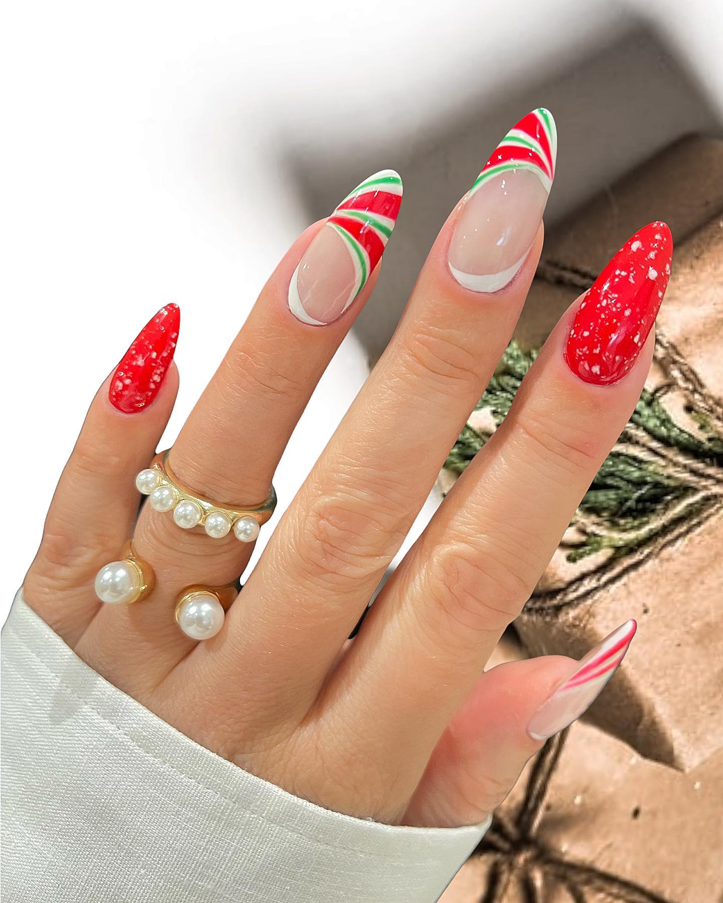 Candy Cane French Tip Stiletto Nails