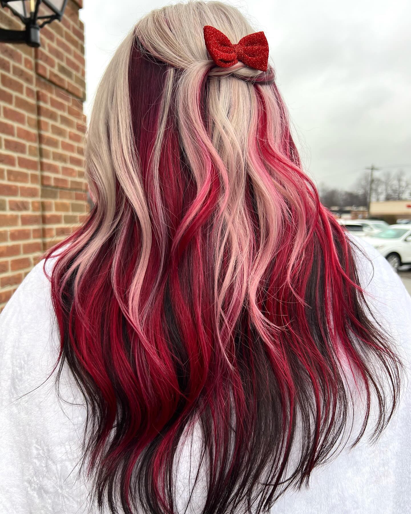 Candy Cane Striped Hair With Glitter Bow Accent
