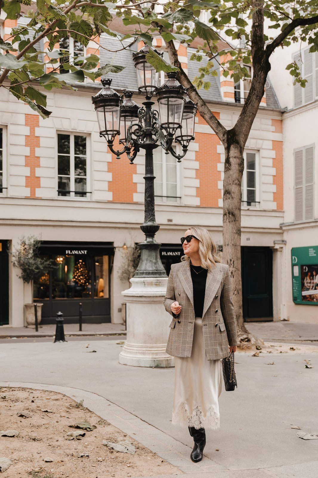 Plaid oversized blazer with cream slip skirt, Office-Safe Version — Casual Winter Outfits