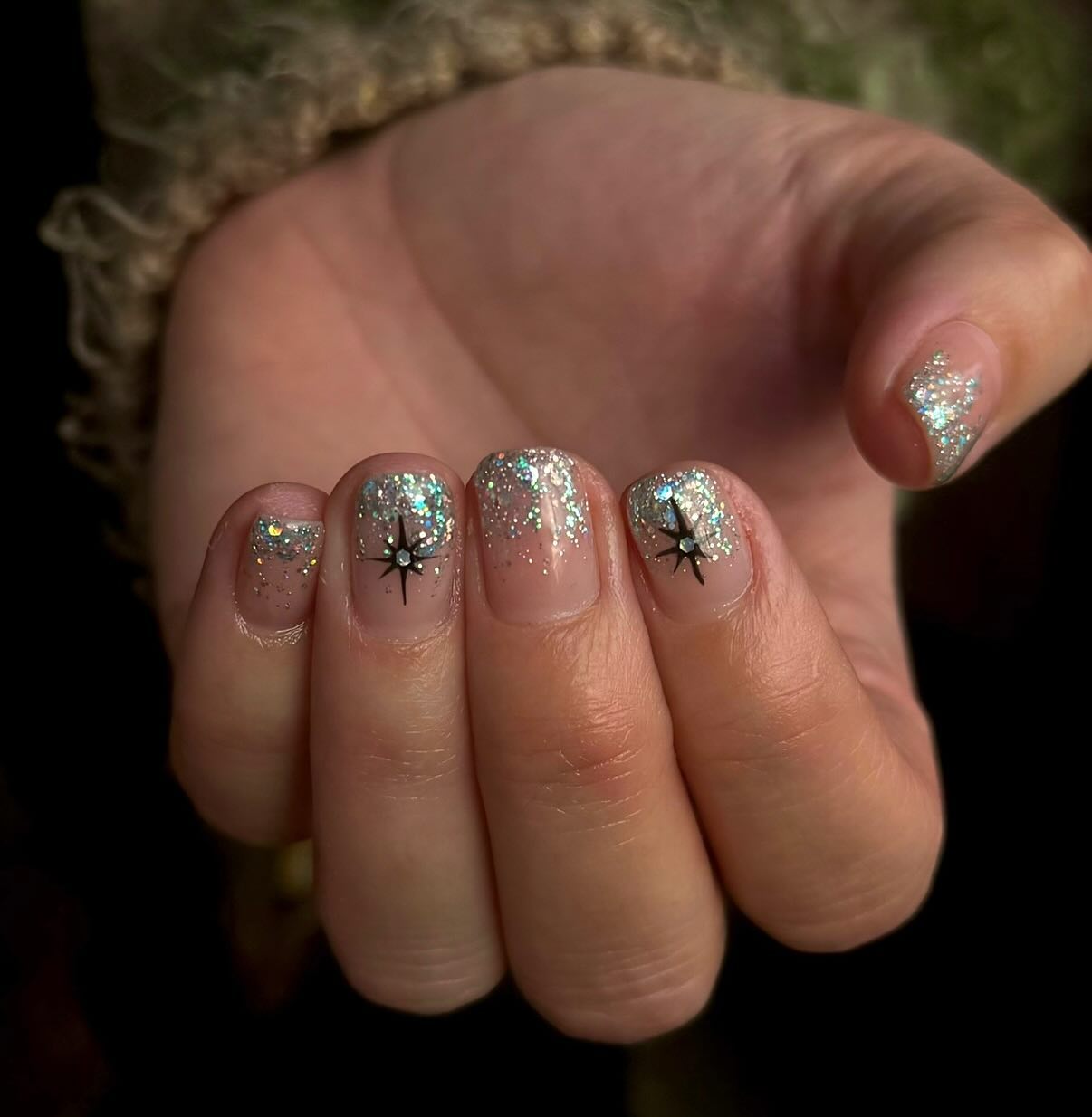 Celestial Sparkle Short Round Nails