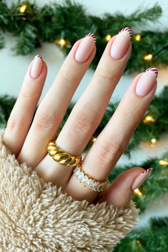 Sheer Pink Dark Red French Tip Almond Nails Sheer Pink Dark Red French Tip Almond Nails — Christmas Dip Nails
