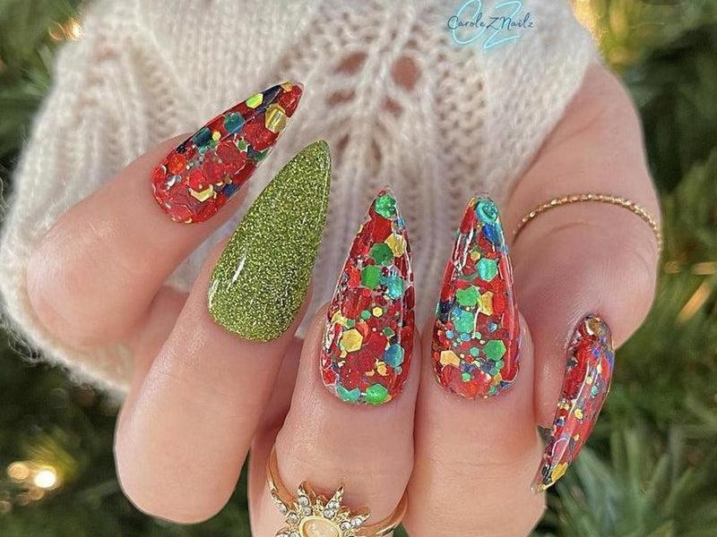 Chunky Glitter Confetti Long Stiletto Nails Chunky Glitter Confetti Long Stiletto Nails — Christmas Dip Nails