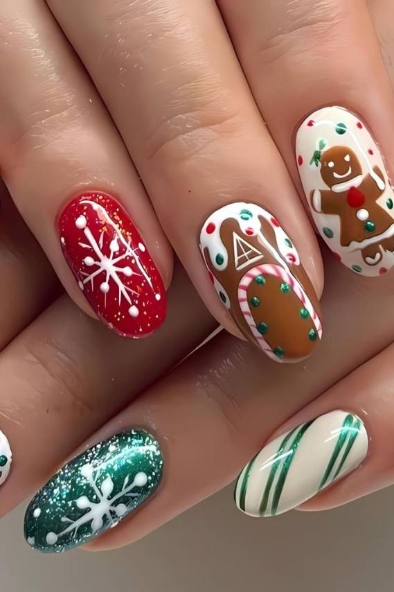 Gingerbread House Christmas Oval Nails Gingerbread House Christmas Oval Nails — Christmas Dip Nails