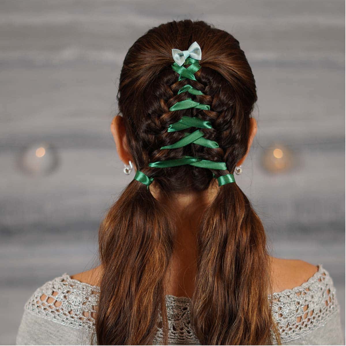 Christmas Tree Braids With Green Ribbon — Christmas Hair Styles