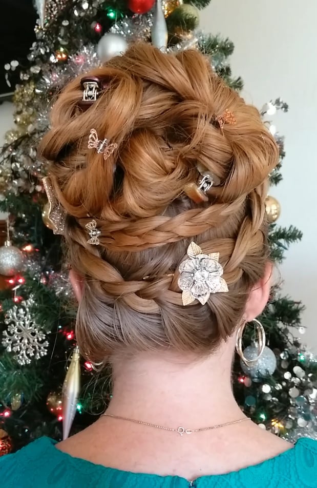 Reddish-Brown Updo With Festive Accessories — Christmas Hair Styles