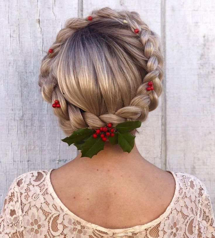 Braided Crown With Holly Berries — Christmas Hair Styles