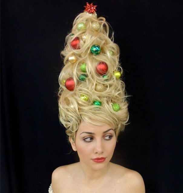 Blonde Christmas Tree Shape With Ornaments — Christmas Hair Styles