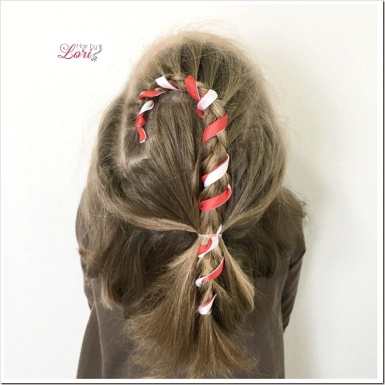 Medium Brown Braid With Red And White Ribbons — Christmas Hair Styles