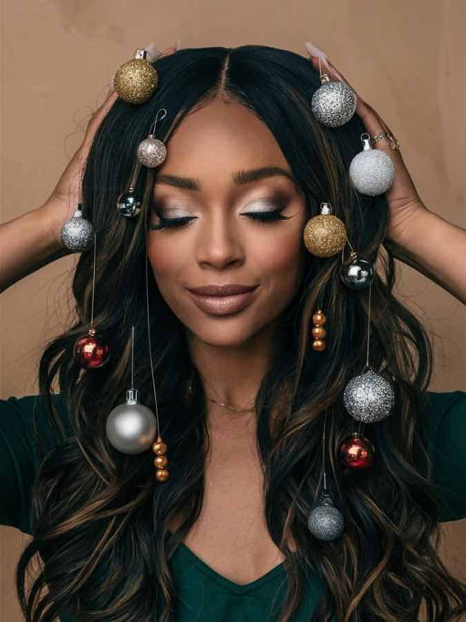 Loose Waves With Hanging Ornaments — Christmas Hair Styles