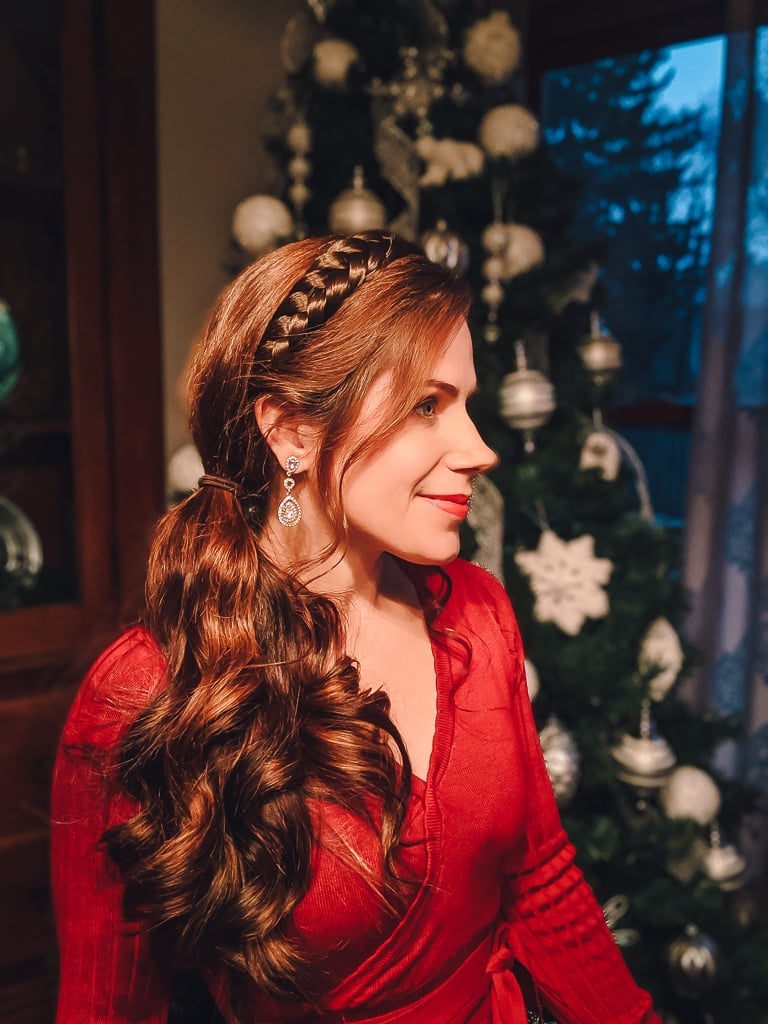 Auburn Low Ponytail With Braided Headband — Christmas Hair Styles