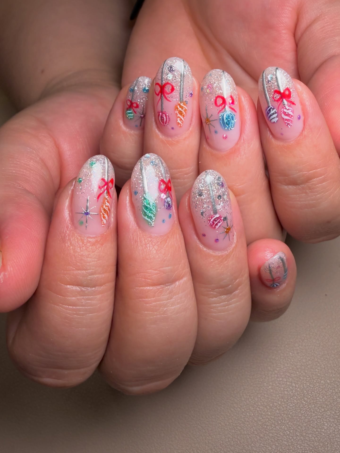 Christmas Ornament Glitter Oval Nails