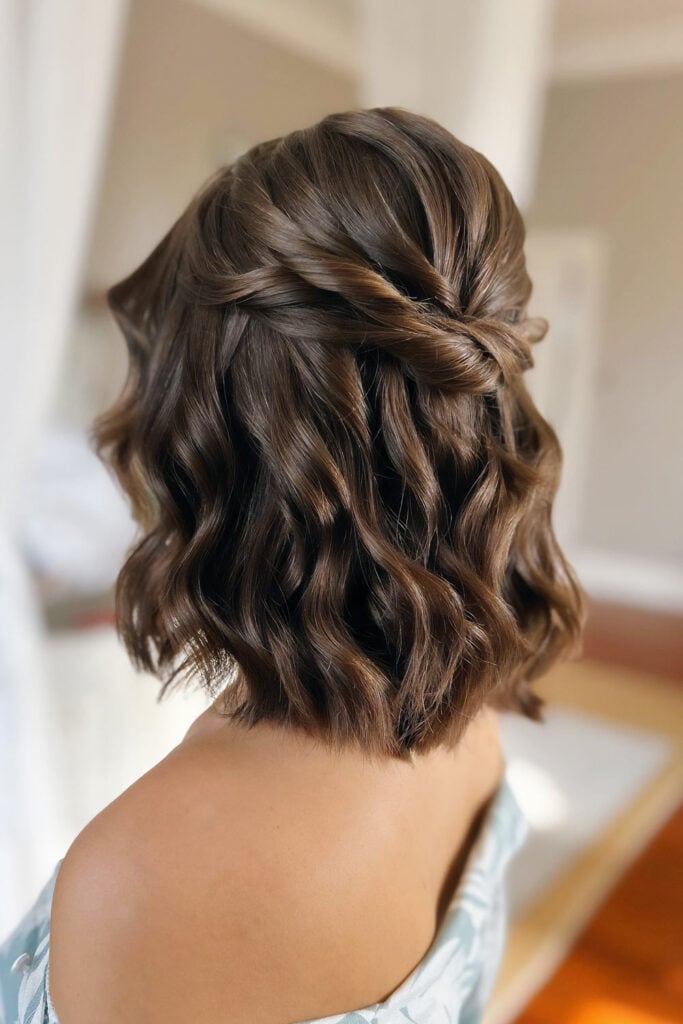 Dark Brown Chin Bob Twisted Half Up — Christmas Party Hairstyles