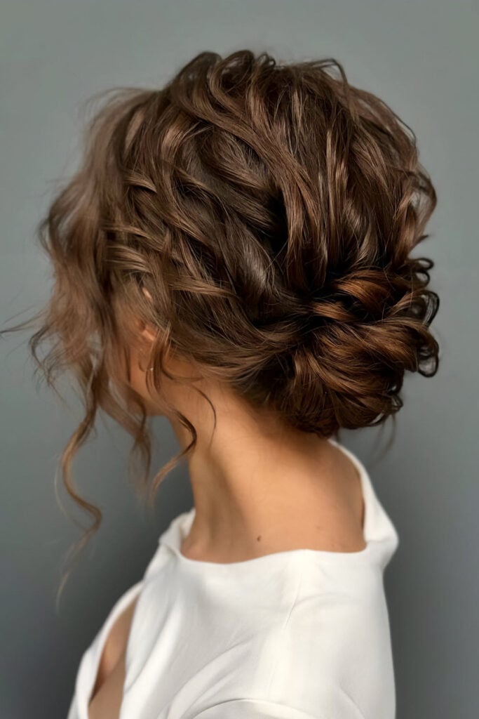 Dark Brown Textured Low Updo — Christmas Party Hairstyles