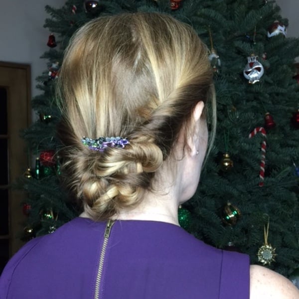 Blonde Collarbone Updo With Braided Detail — Christmas Party Hairstyles