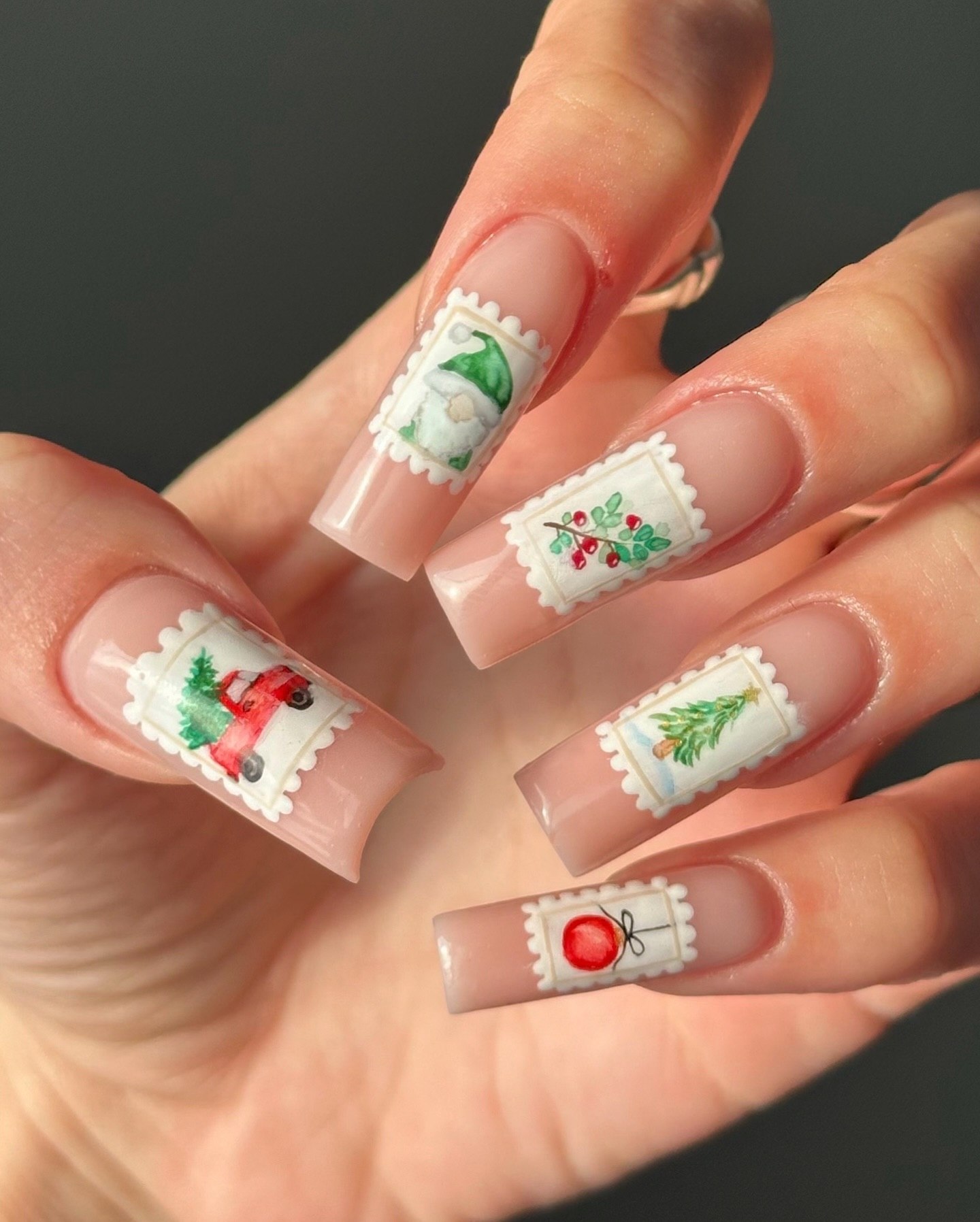 Christmas Stamp Nail Art French Manicure
