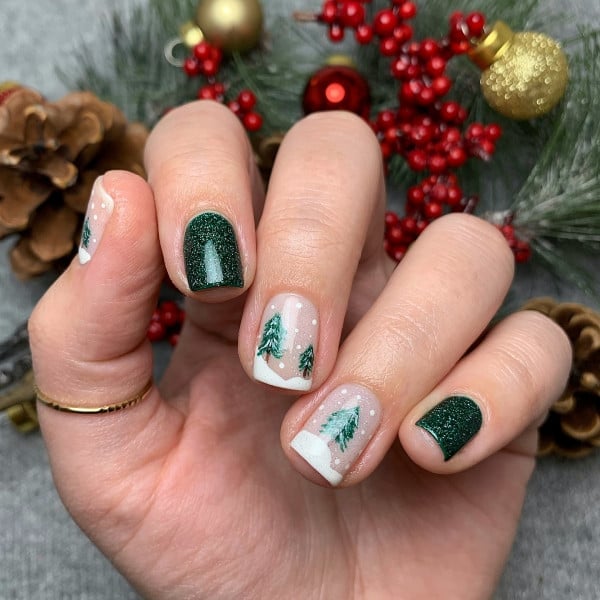 Long Stiletto Festive Christmas Art Mix — Christmas Tree Nail Art