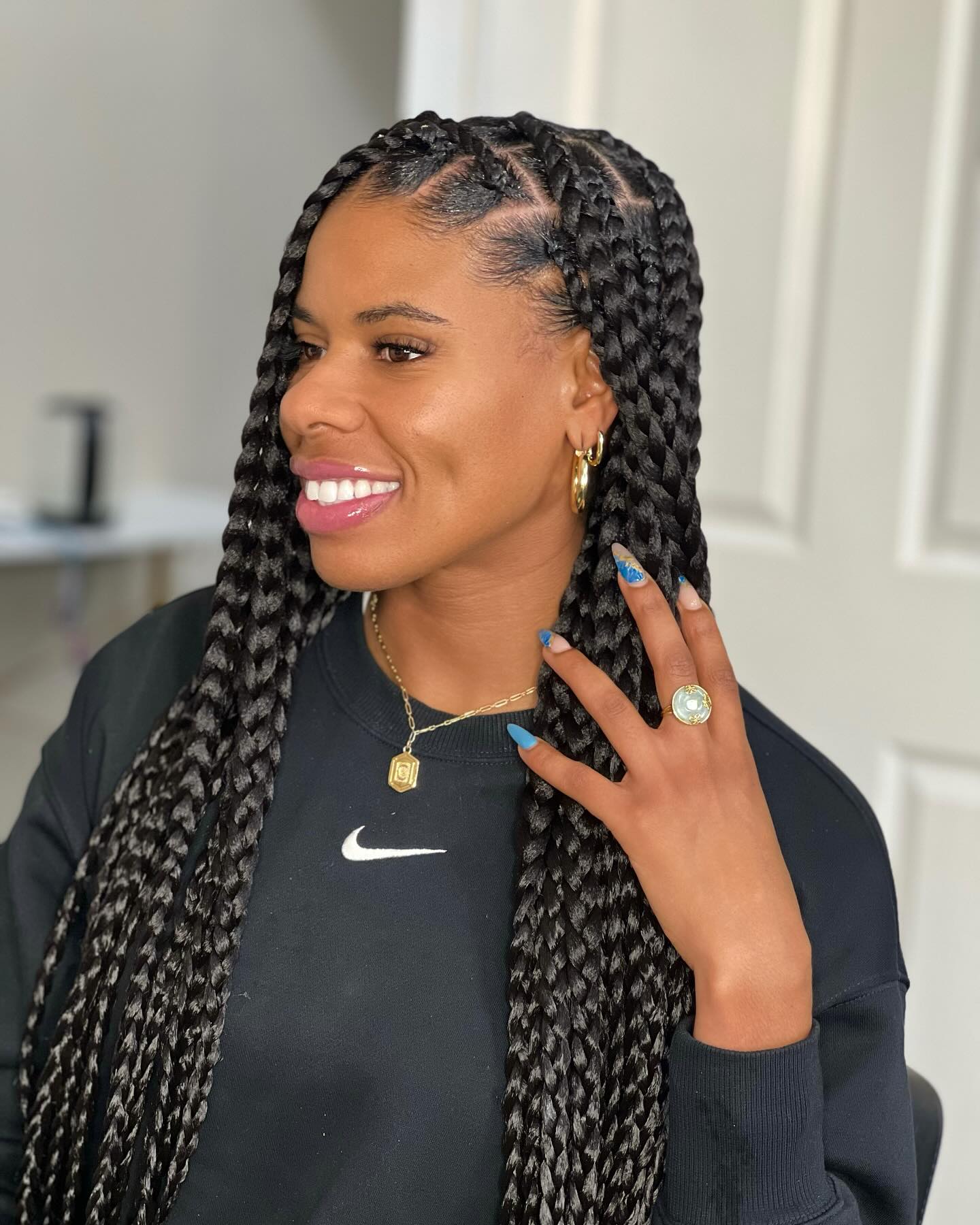 Chunky Box Braids With Defined Parts
