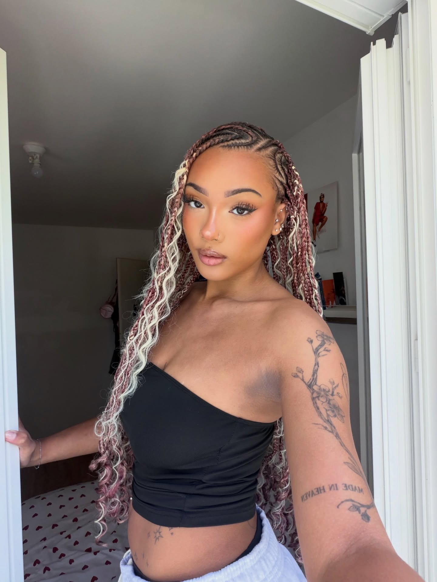 Chunky Braids With Burgundy & Blonde Highlights