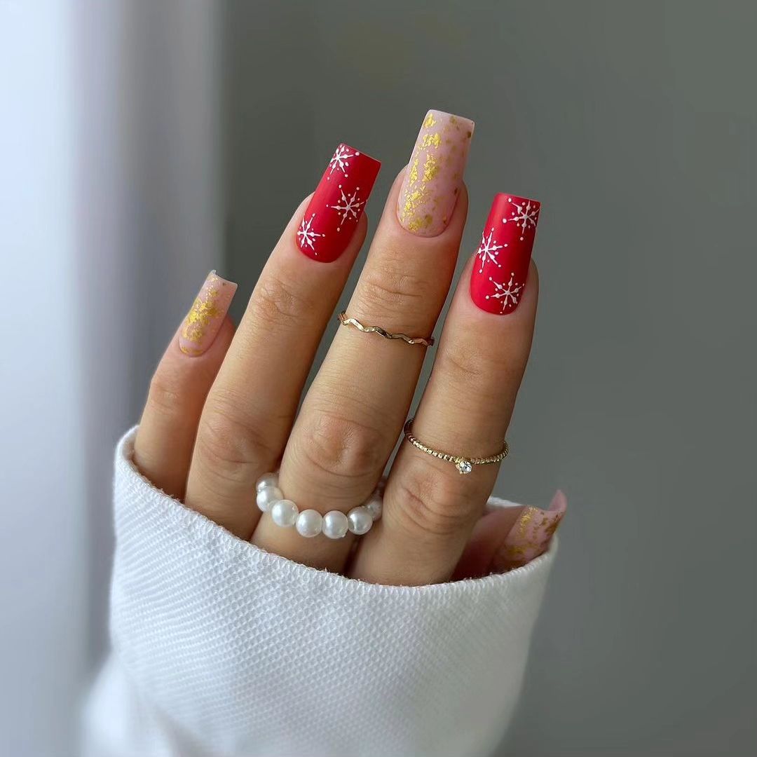 Cable Knit French Tip Coffin Nails — Coffin Christmas Nails