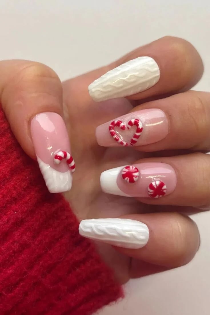 3D Candy Cane Cable Knit Coffin Nails — Coffin Christmas Nails