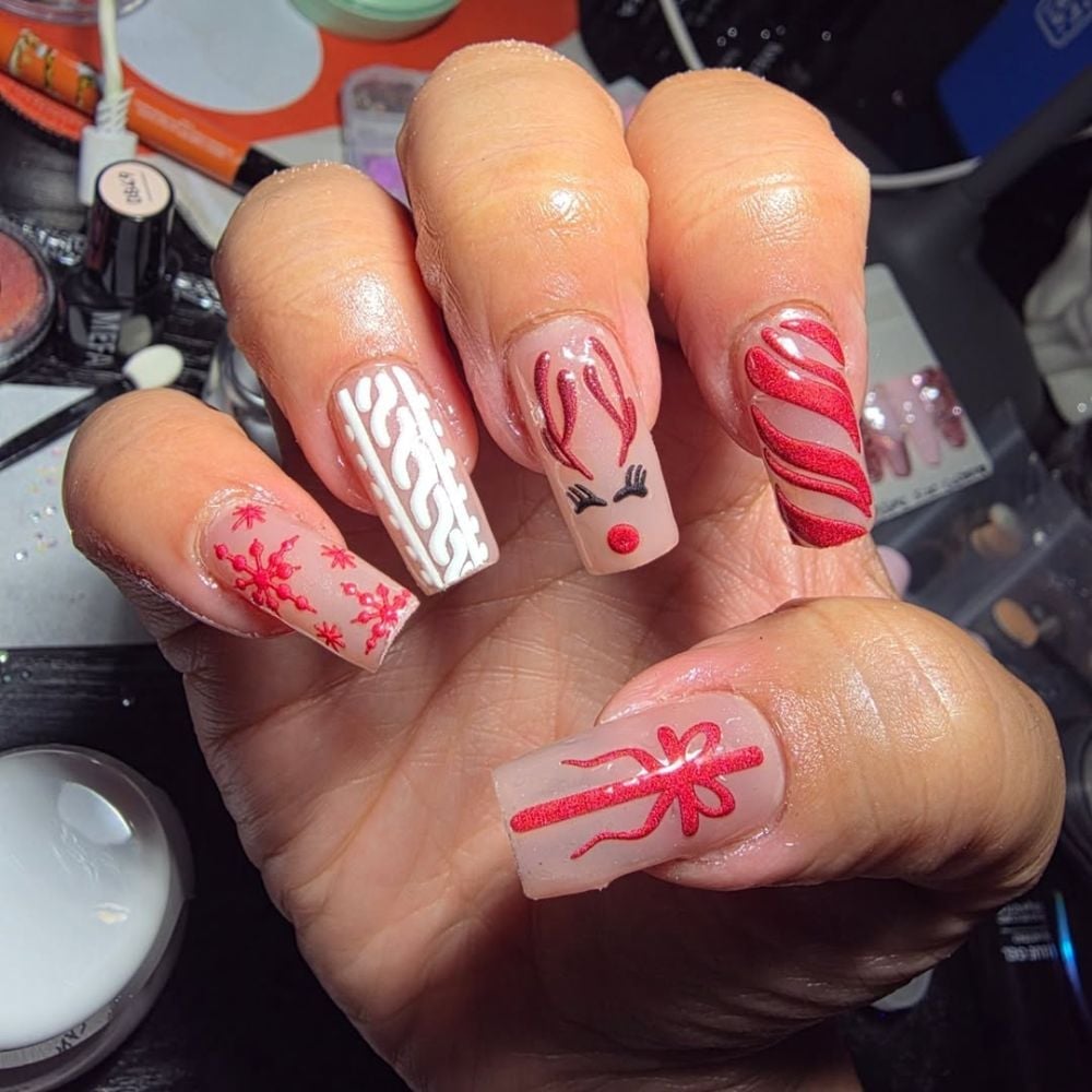 Long Square Christmas Sweater Nails — Coffin Christmas Nails