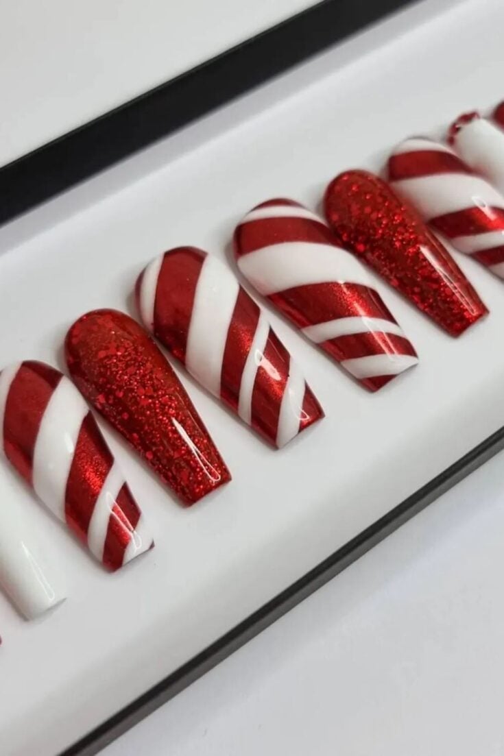 Red Christmas Sweater Pattern Coffin Nails — Coffin Christmas Nails
