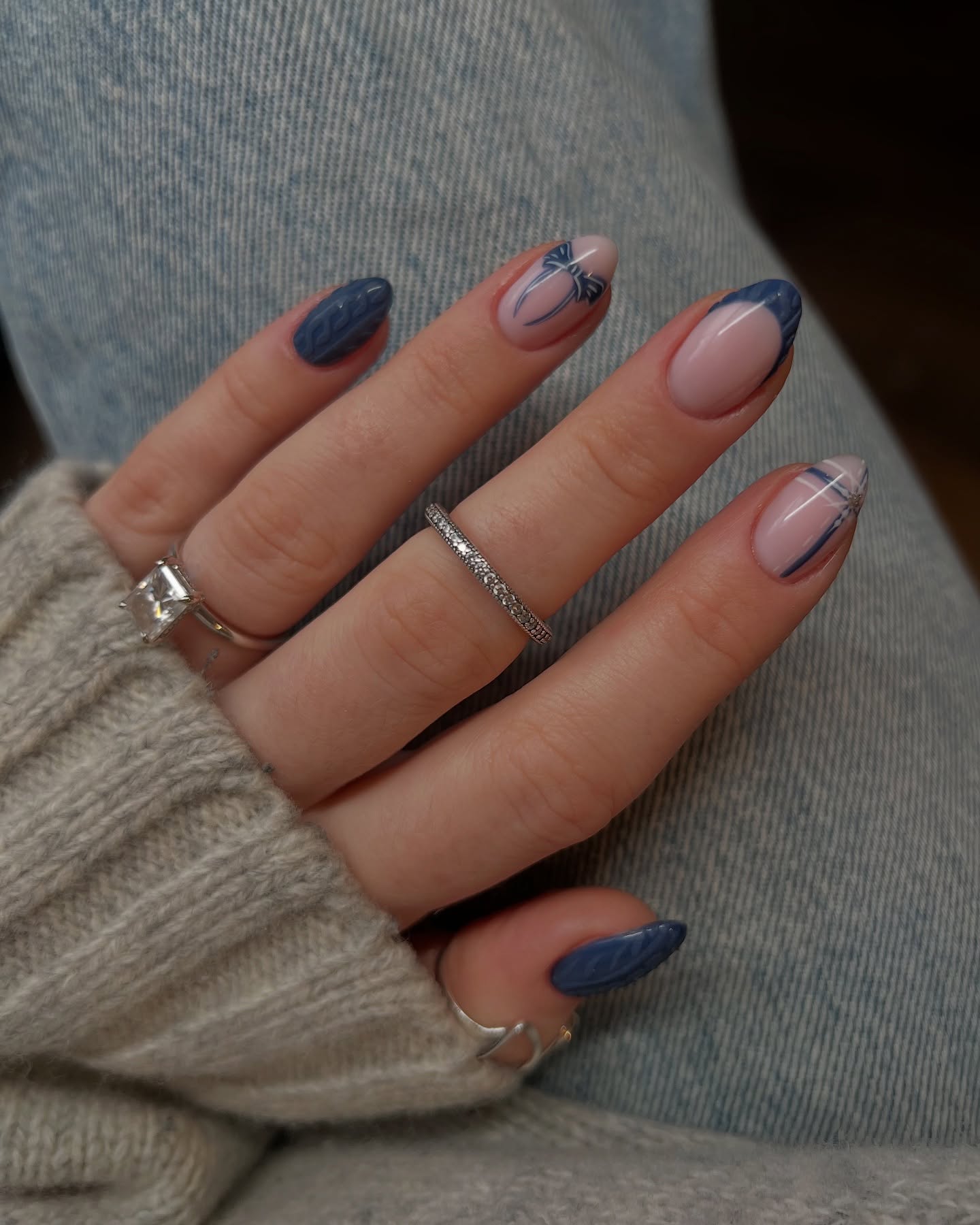 Cozy Cable Knit French Tip Almond Nails