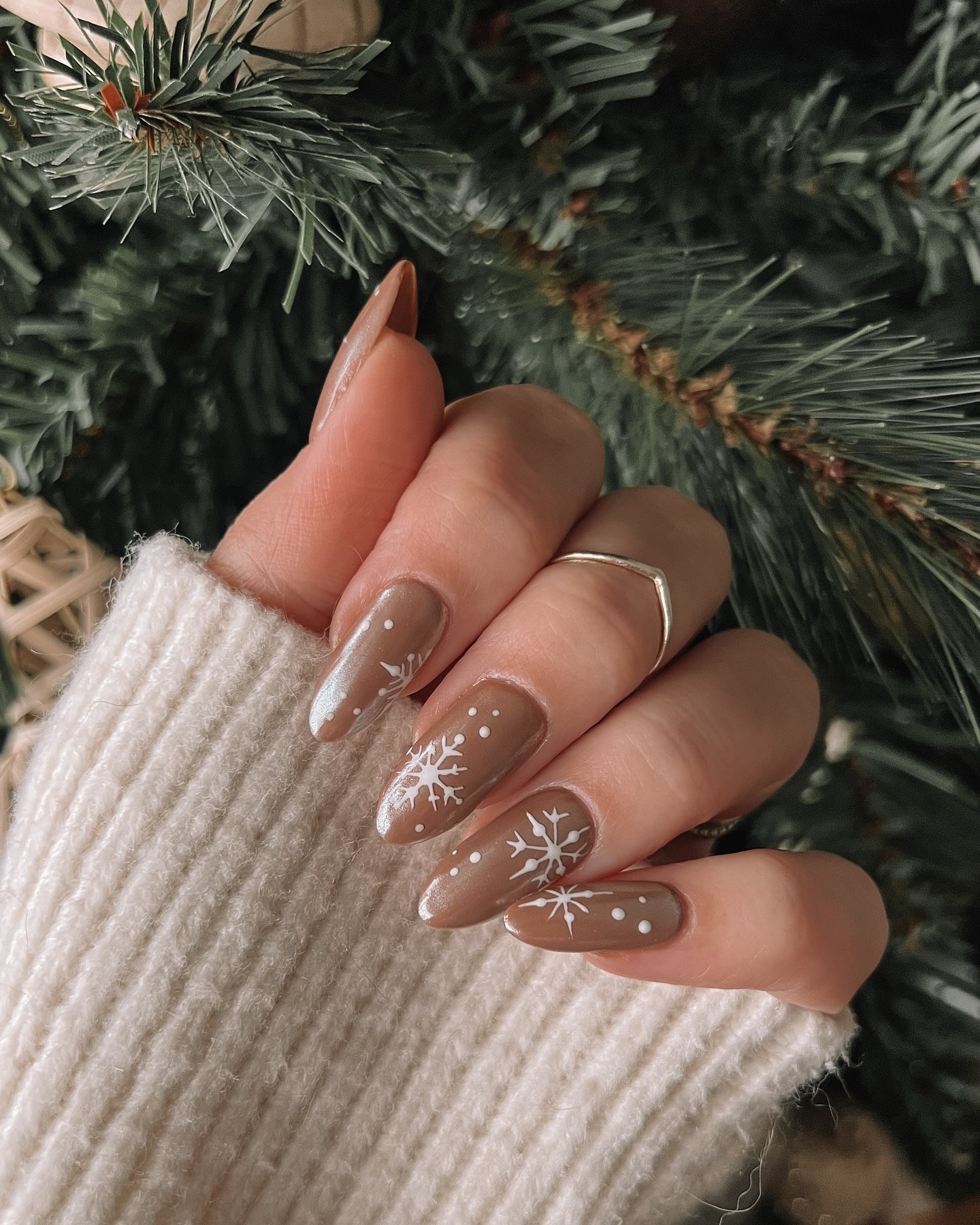Cozy Snowflake Almond Nails