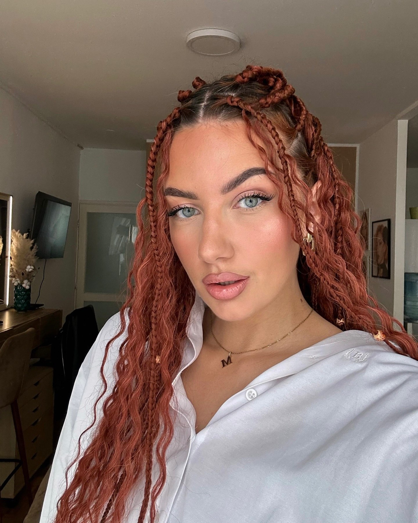 Crimson Curls With Braided Crown