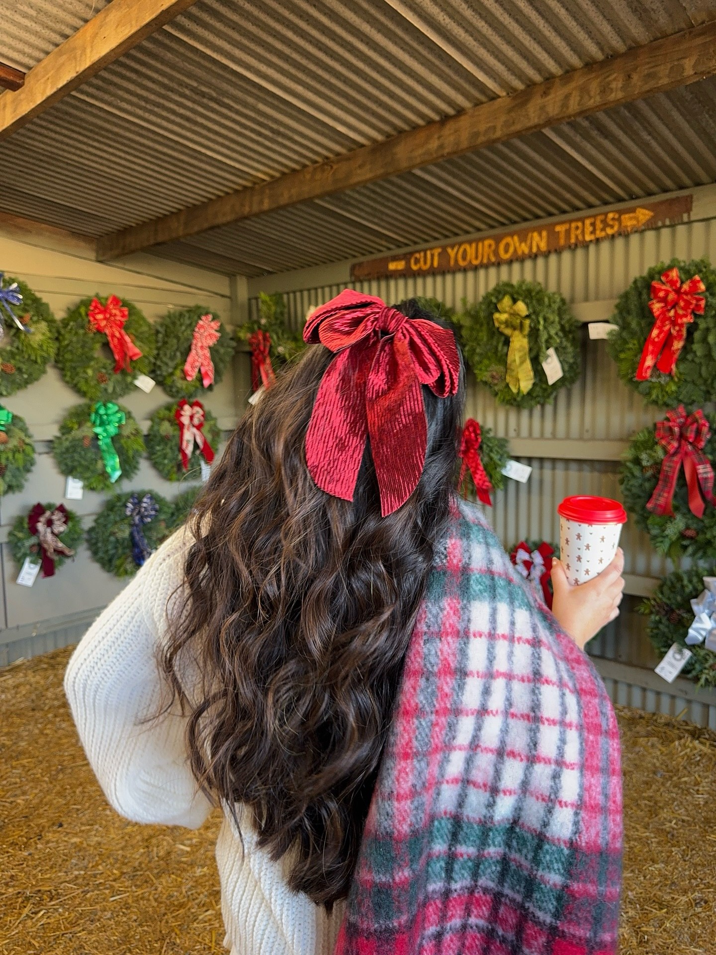 Crimson Velvet Bow With Voluminous Waves