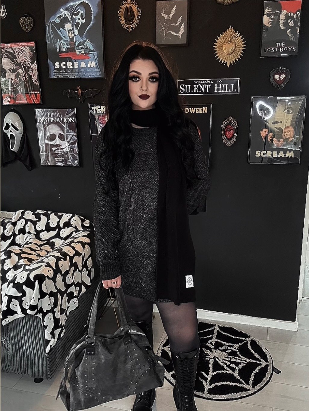 Dark Academia Knit Dress With Combat Boots