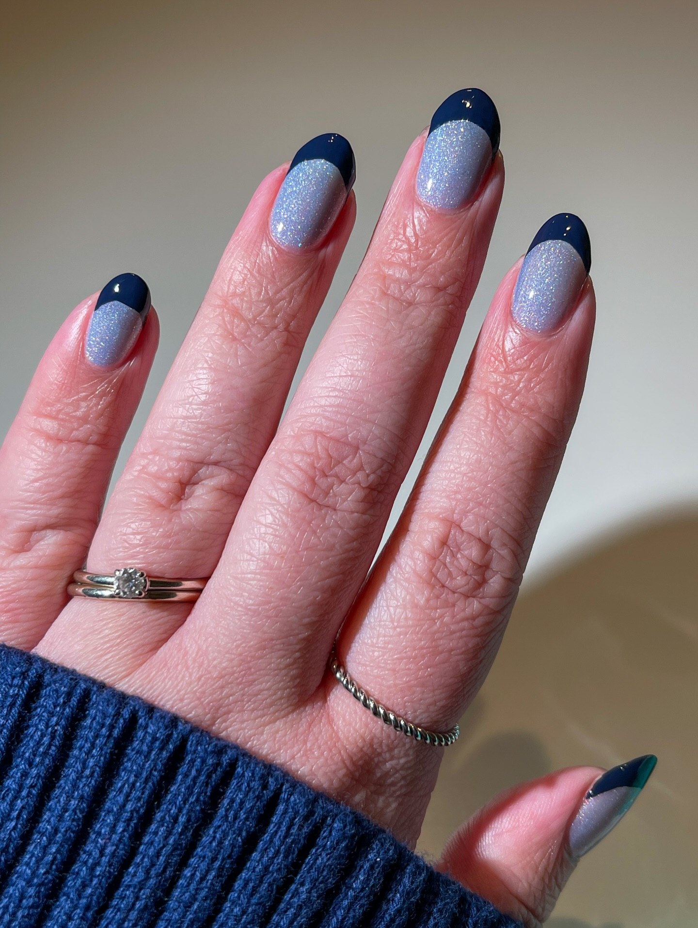 Deep Navy & Glitter Gradient French Tips