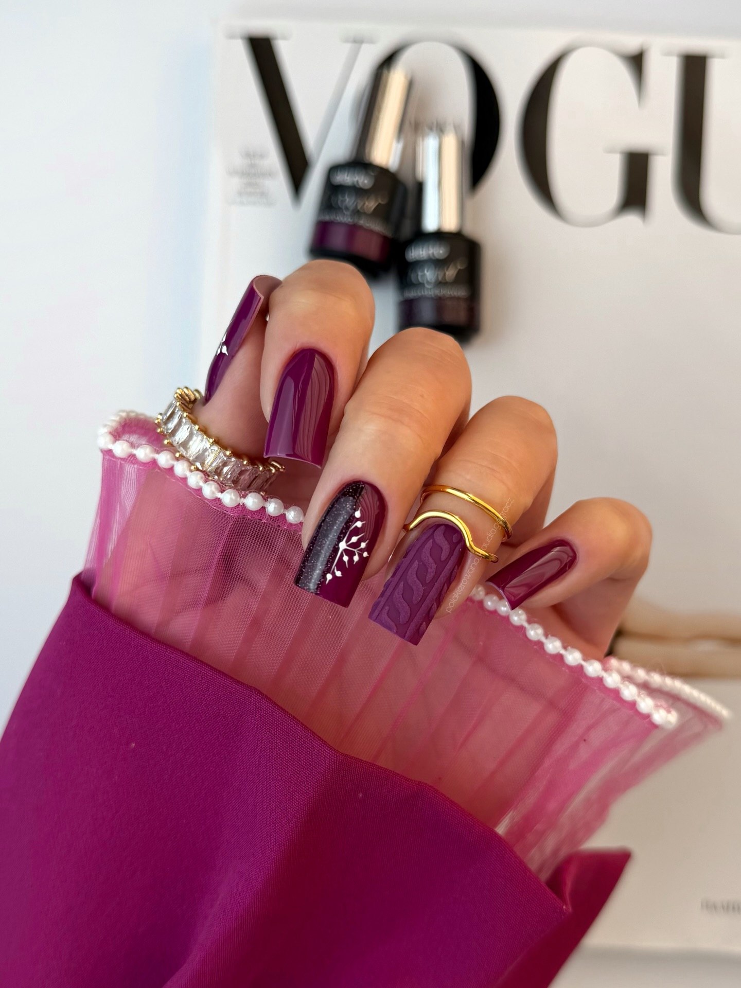 Deep Plum Cable Knit & Snowflake Accents