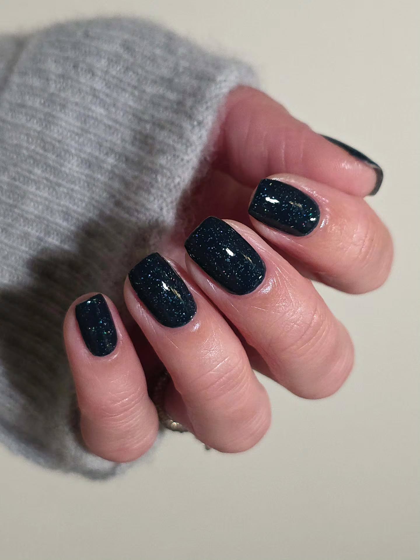 Deep Teal Glitter Squoval Nails