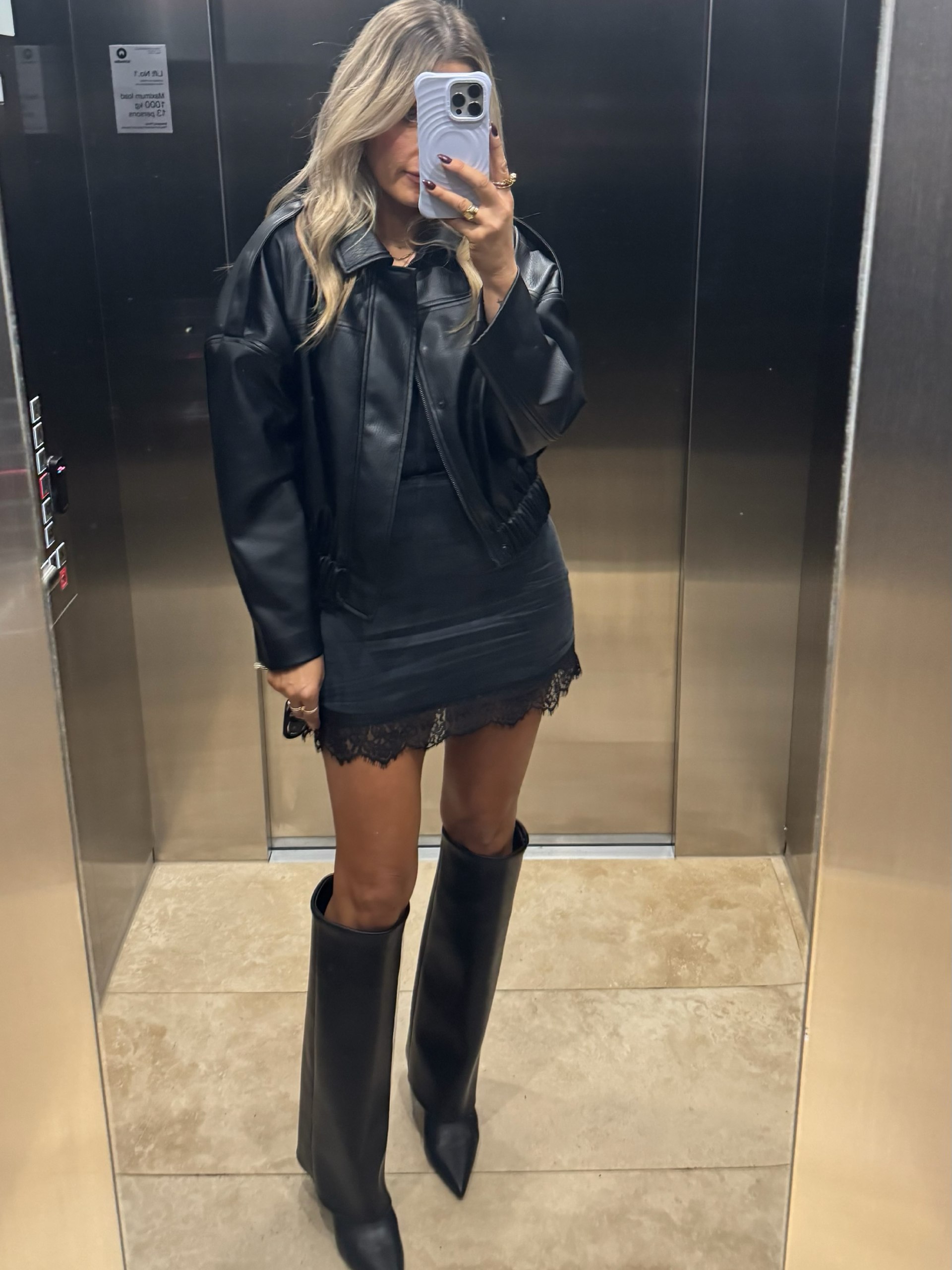 Edgy Leather Jacket And Lace Mini Dress