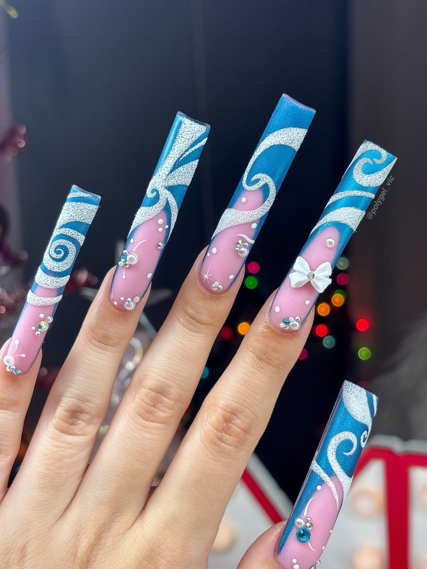Enchanted Winter Swirl 3D Bow French Nails