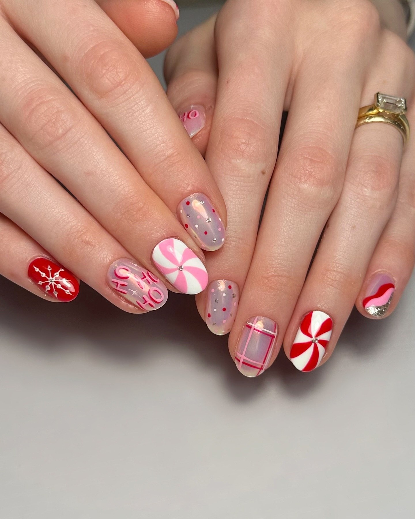 Festive Candy Cane & Snowflake Holiday Nails