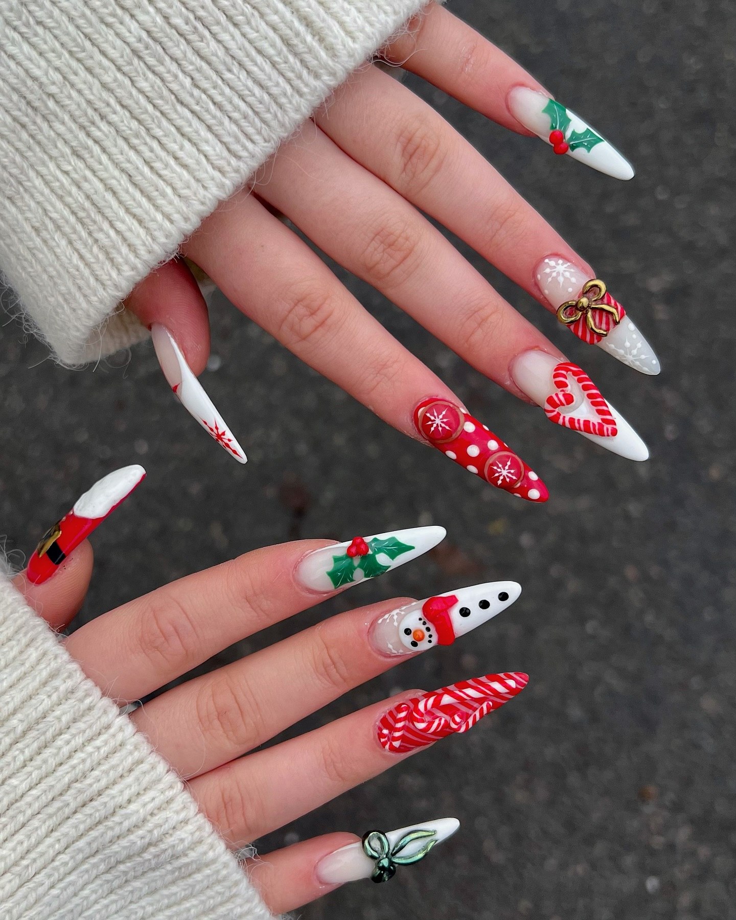Festive Christmas Character Stiletto Nails
