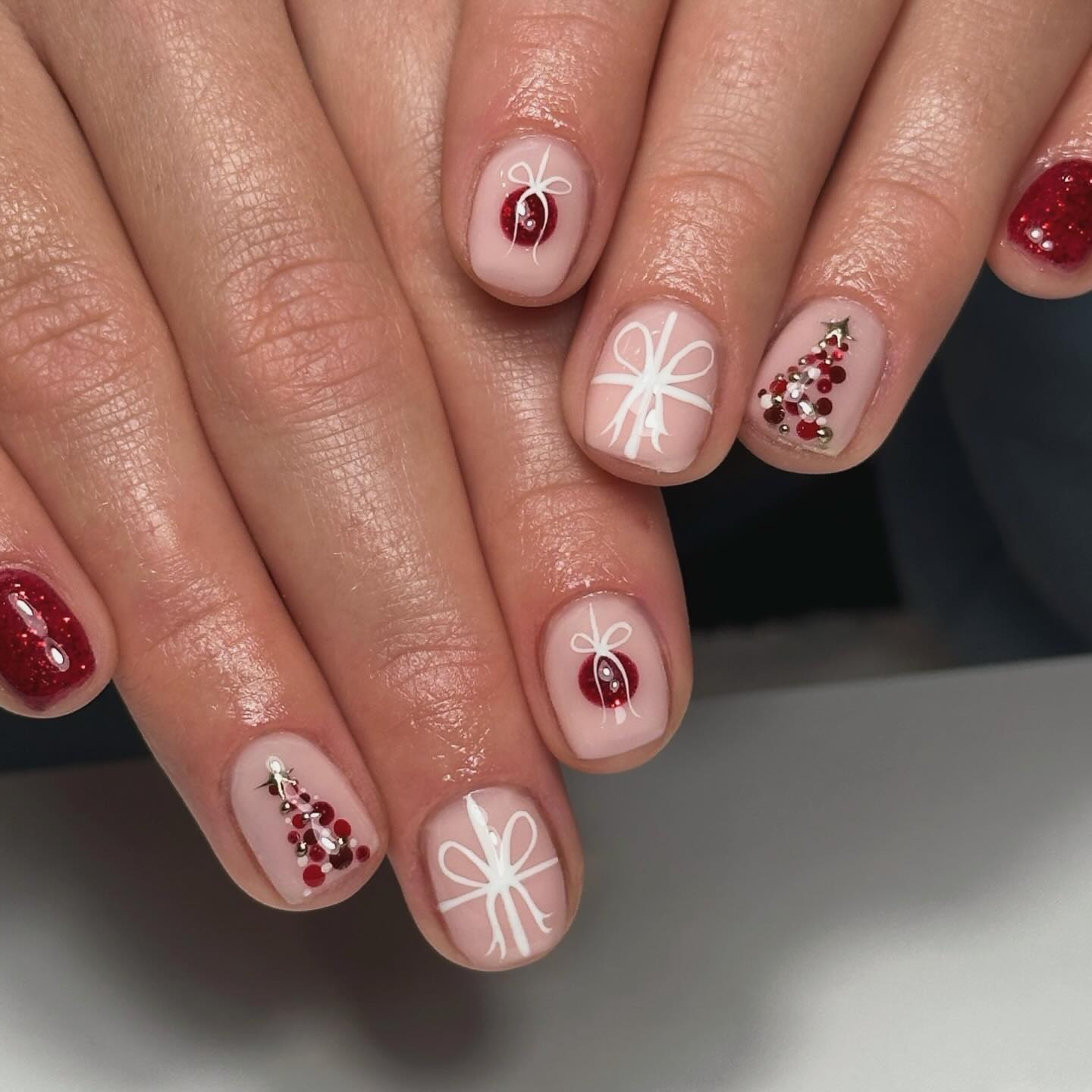 Festive Christmas Gift And Tree Nail Art