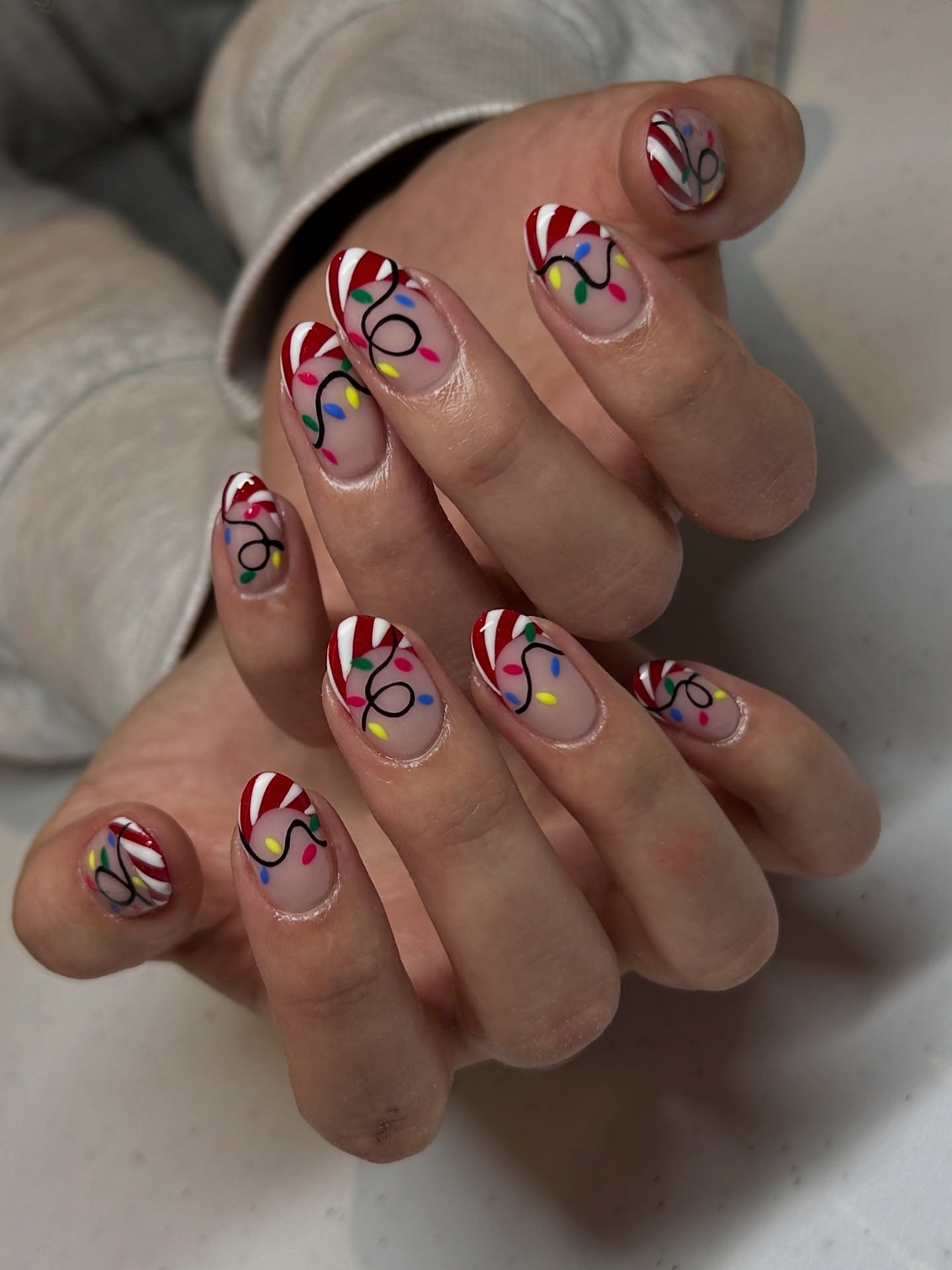 Festive Christmas Lights French Tip Manicure