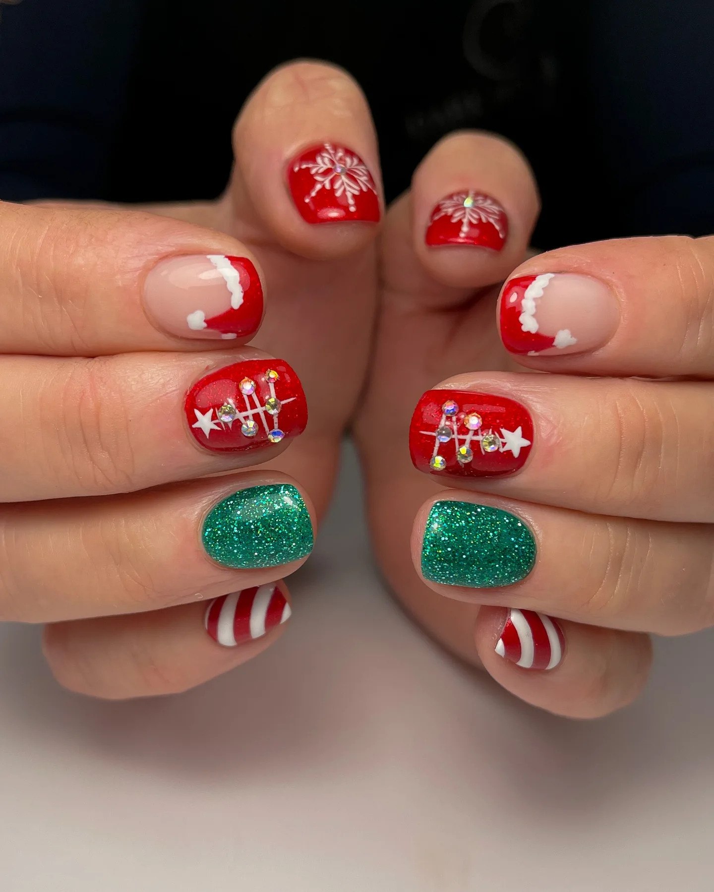 Festive Christmas Santa Hat & Snowflake Nails
