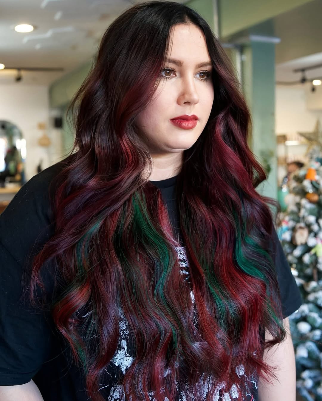 Festive Cranberry & Emerald Peekaboo Highlights