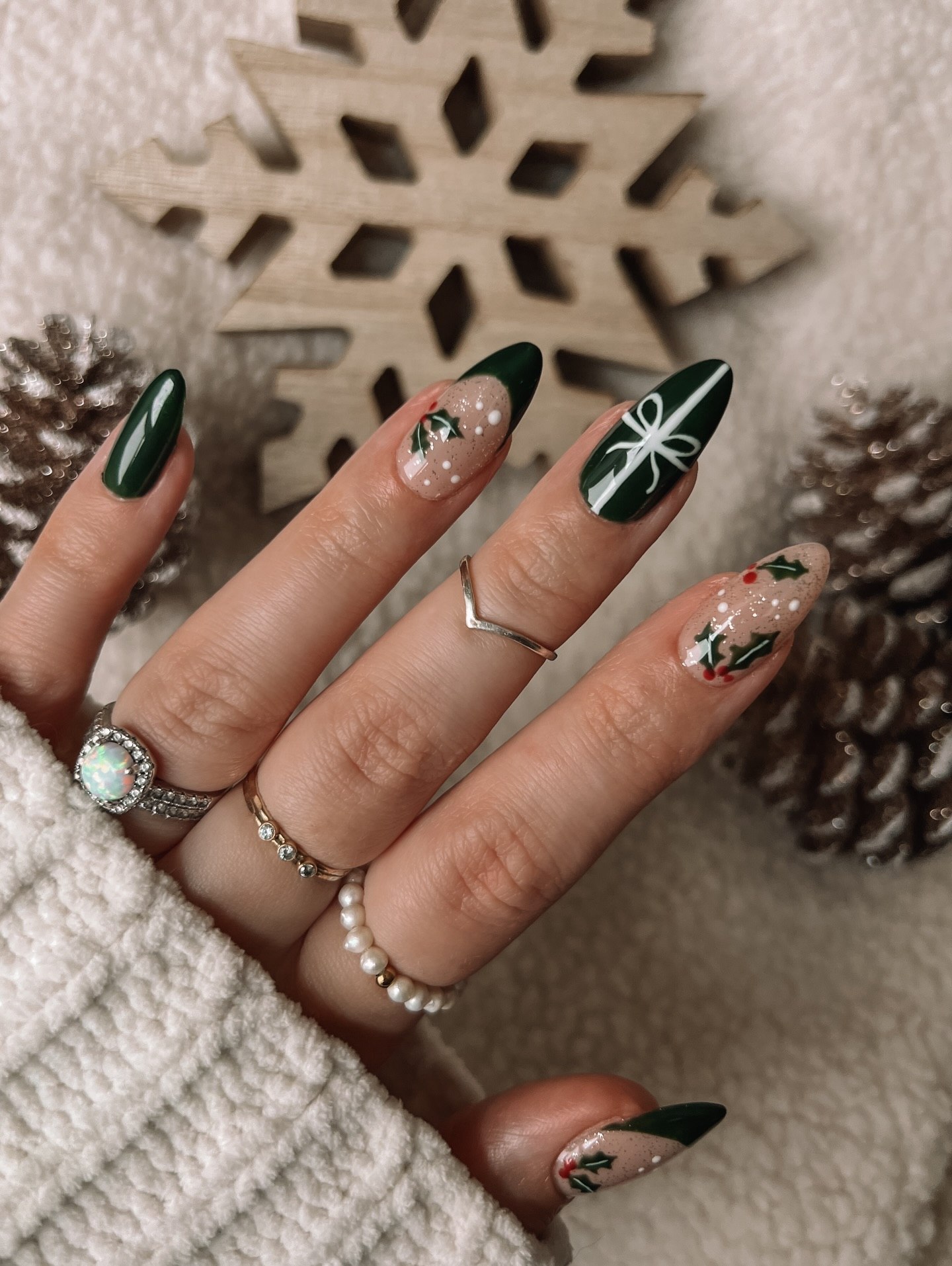 Festive Green French Tip Christmas Nails