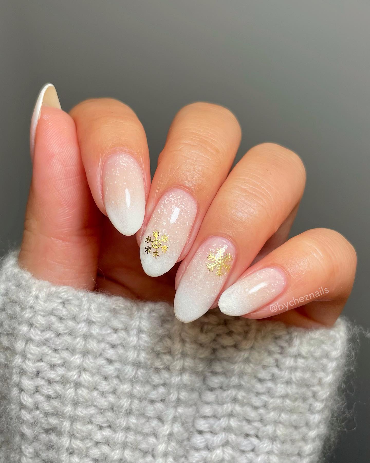 Frosted Snowflake French Ombre Almond Nails