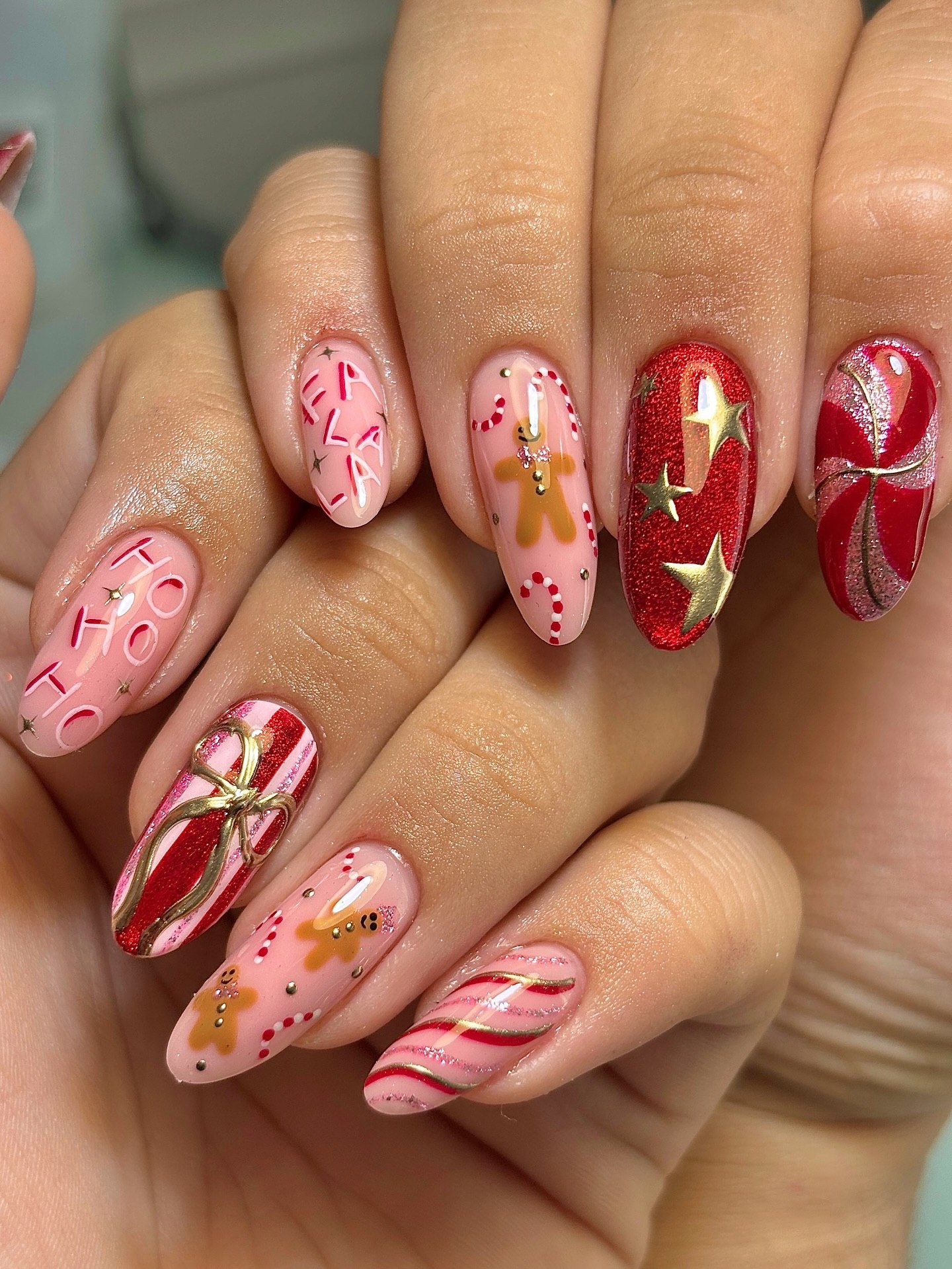 Gingerbread Holiday Cheer Almond Nails