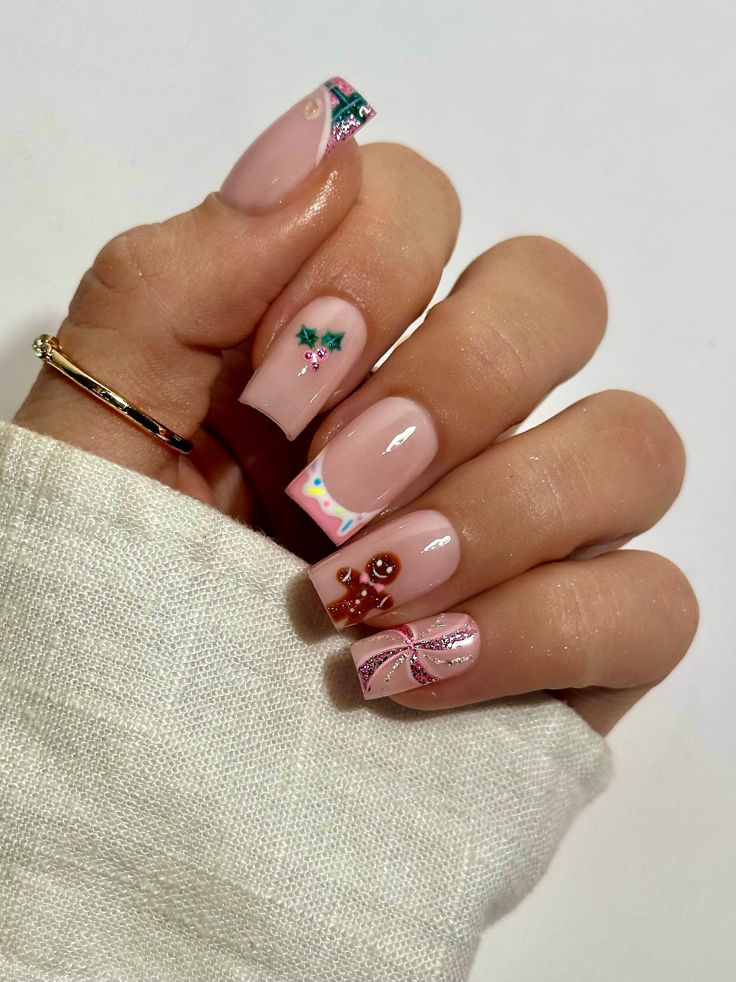 Gingerbread Man French Tip Nail Art