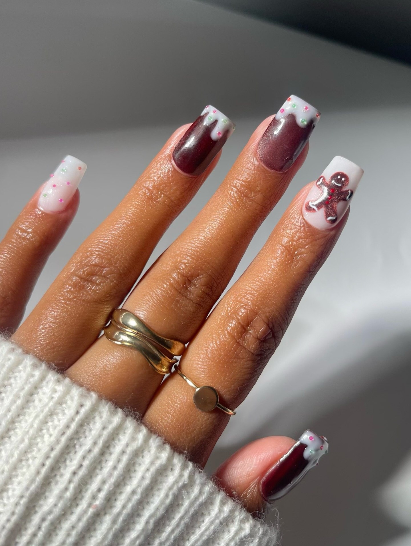 Gingerbread Man Glazed Donut French Tips