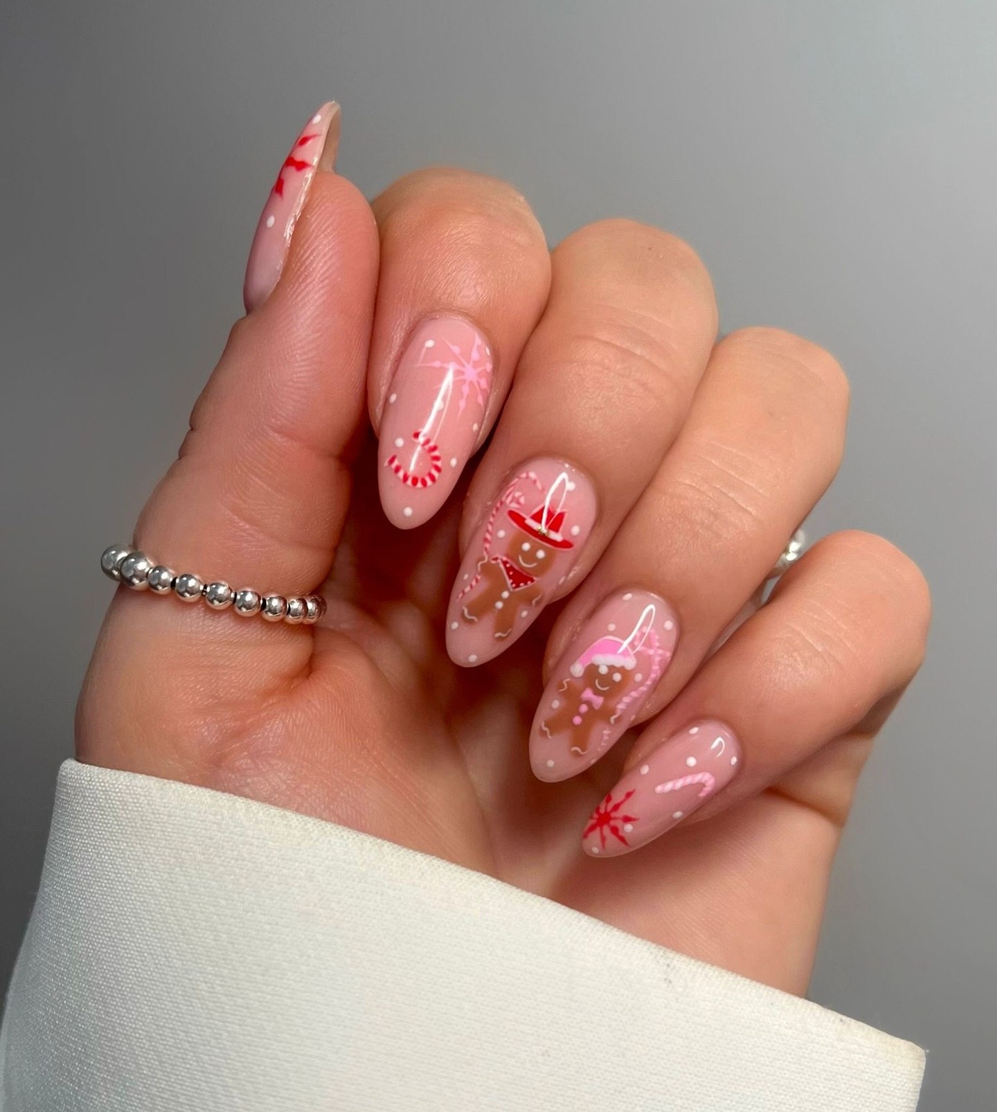 Gingerbread Man Holiday Almond Nails