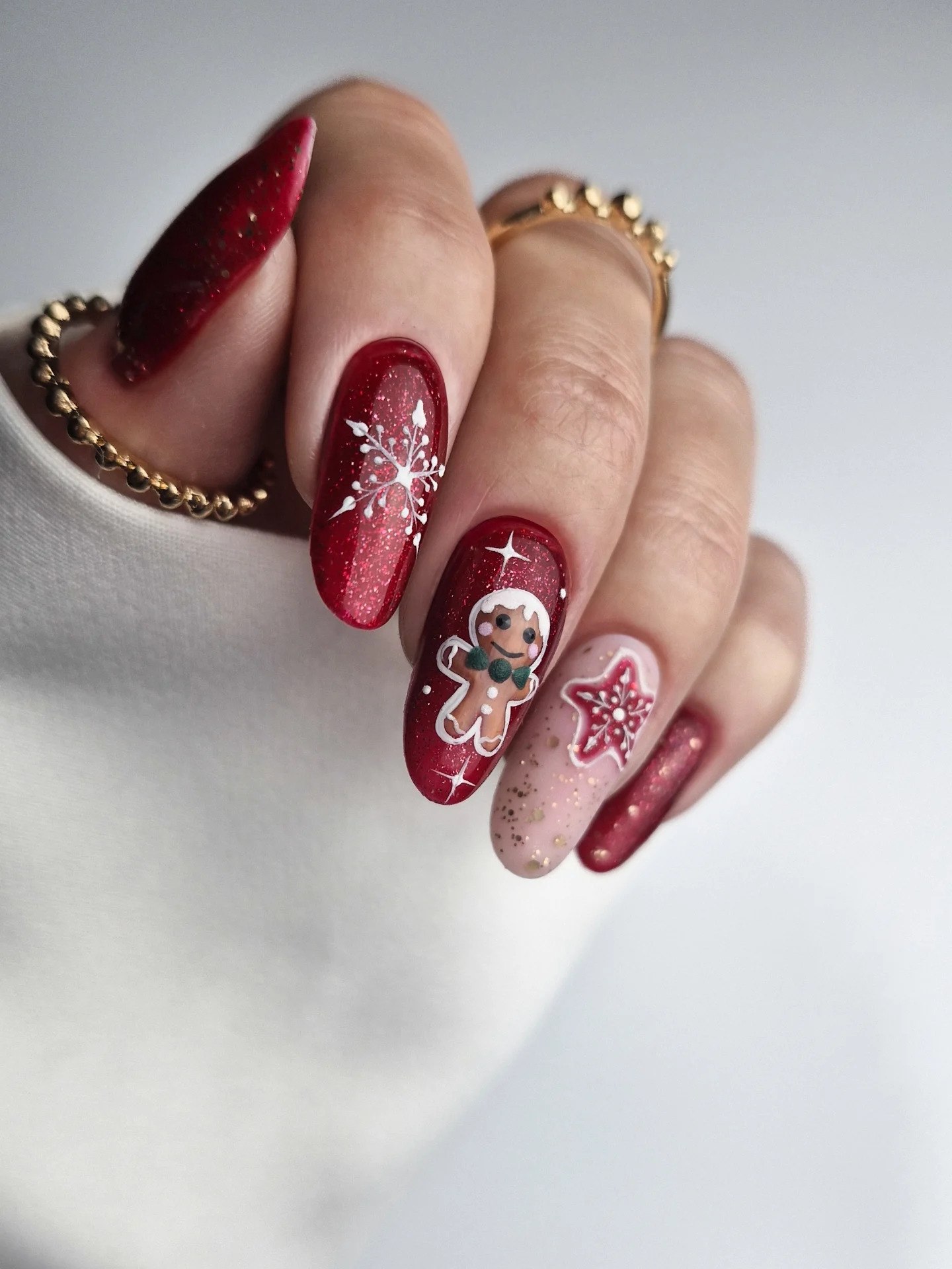 Gingerbread Man Sparkle Christmas Nails