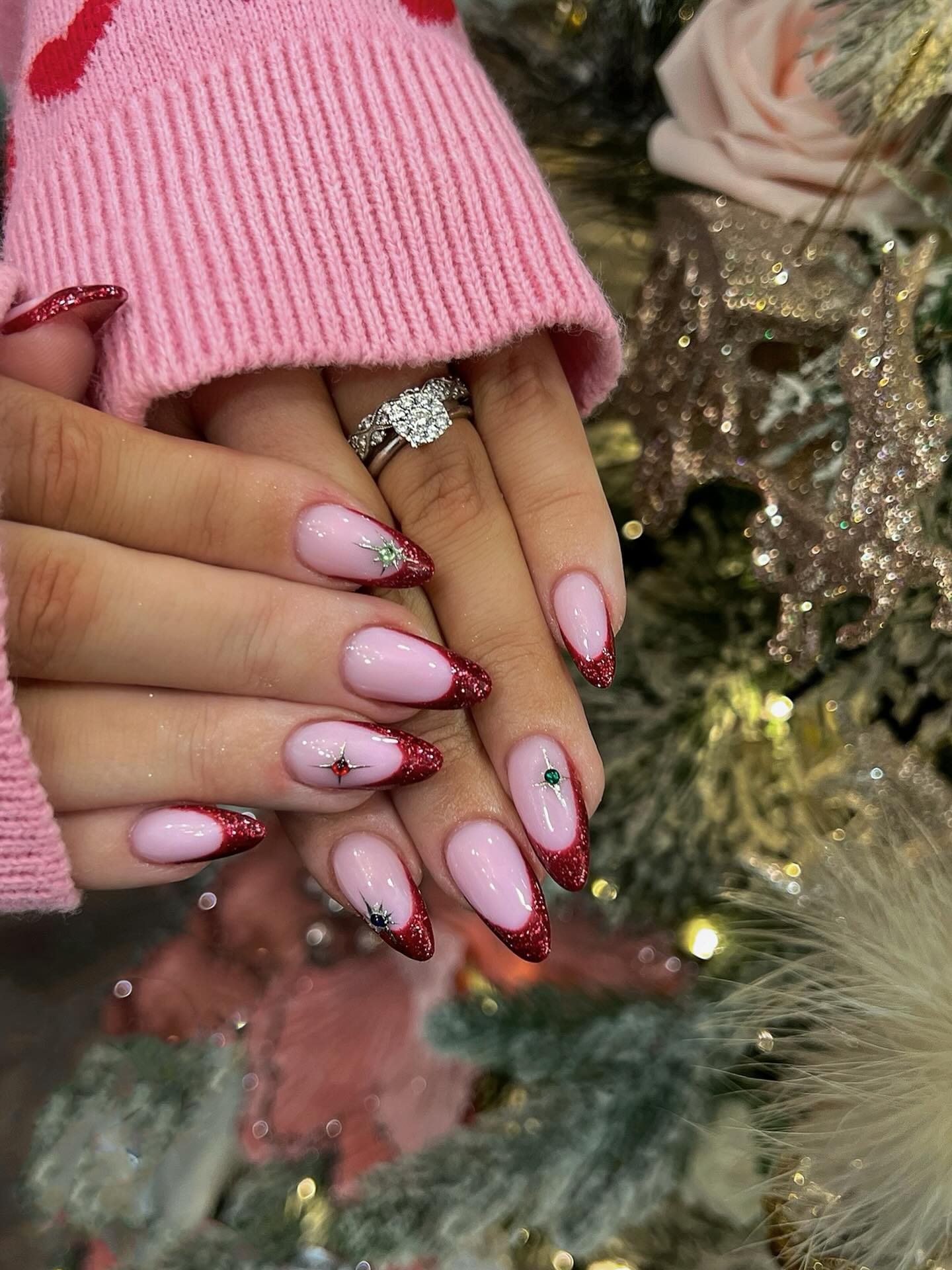 Glitter French Tips With Starburst Accents